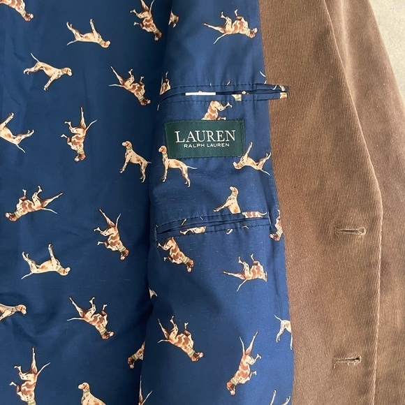 Lauren Ralph Lauren corduroy brown dog print elbow patch blazer sport coat 48R - Picture 4 of 8